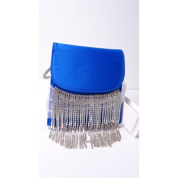 VERONICA BEARD Folklore Fringe Loop Bag Black Clutch Shoulder Bag $570 BLUE - Picture 12 of 14